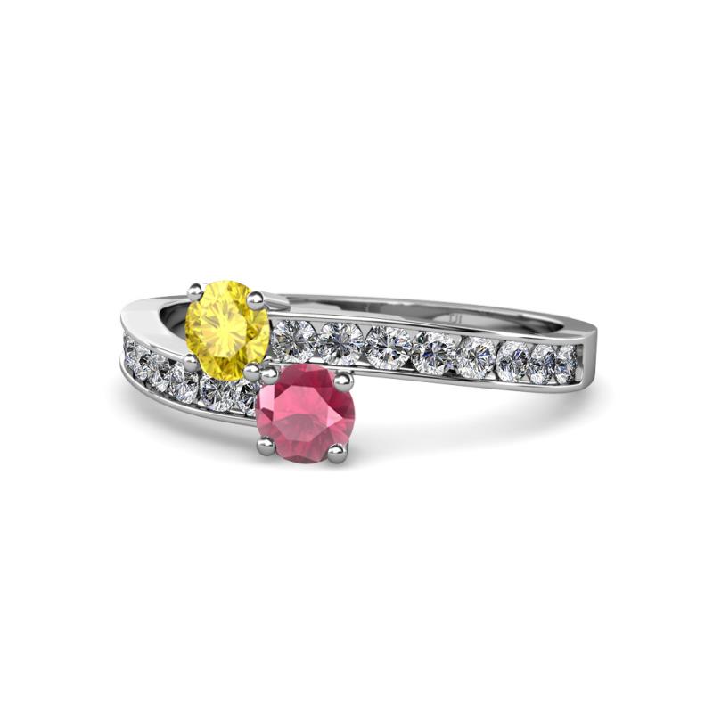 Olena Yellow Sapphire and Rhodolite Garnet with Side Diamonds Bypass Ring 