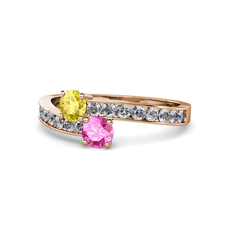Olena Yellow and Pink Sapphire with Side Diamonds Bypass Ring 