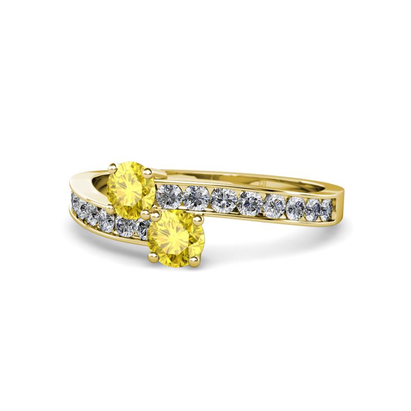 Olena Yellow Sapphire with Side Diamonds Bypass Ring 