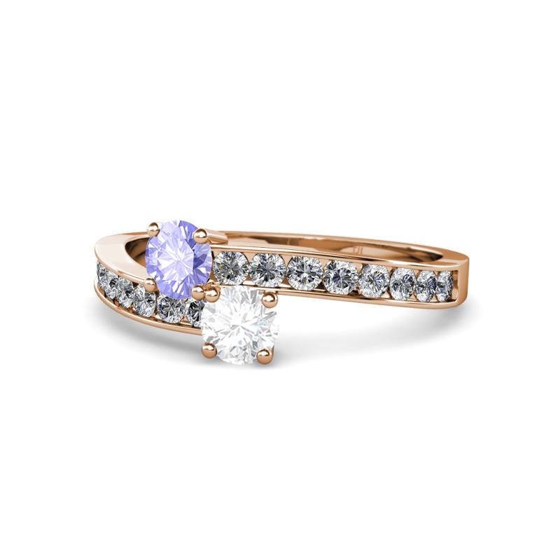 Olena Tanzanite and White Sapphire with Side Diamonds Bypass Ring 