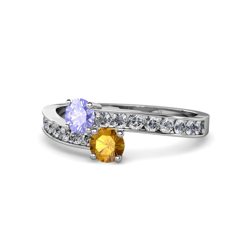 Olena Tanzanite and Citrine with Side Diamonds Bypass Ring 