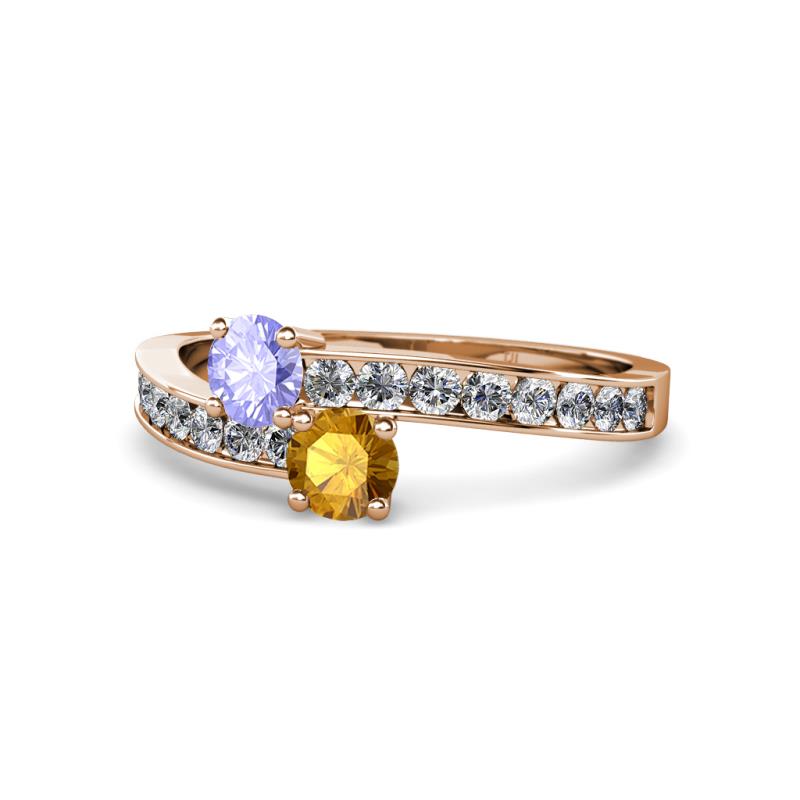Olena Tanzanite and Citrine with Side Diamonds Bypass Ring 
