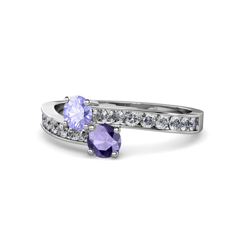 Olena Tanzanite and Iolite with Side Diamonds Bypass Ring 