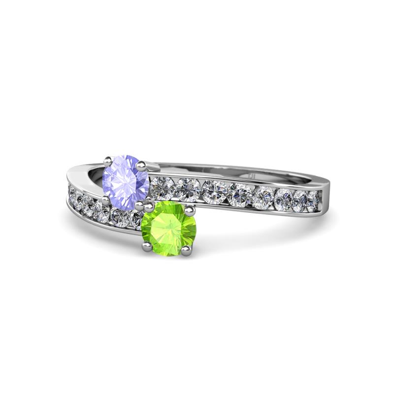 Olena Tanzanite and Peridot with Side Diamonds Bypass Ring 