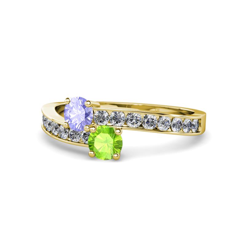 Olena Tanzanite and Peridot with Side Diamonds Bypass Ring 