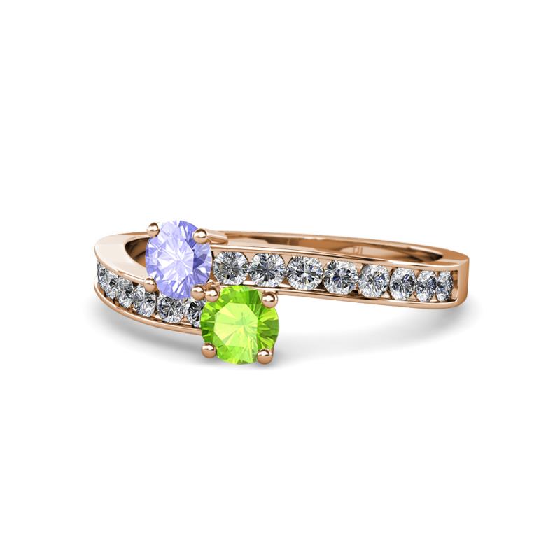 Olena Tanzanite and Peridot with Side Diamonds Bypass Ring 