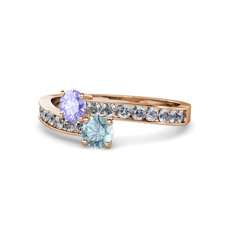 Olena Tanzanite and Aquamarine with Side Diamonds Bypass Ring 