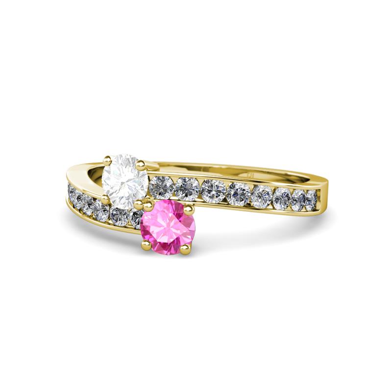 Olena White and Pink Sapphire with Side Diamonds Bypass Ring 