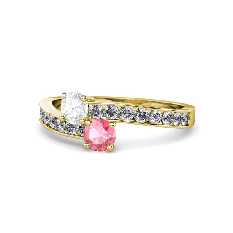 Olena White Sapphire and Pink Tourmaline with Side Diamonds Bypass Ring 