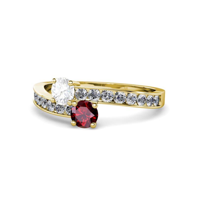 Olena White Sapphire and Ruby with Side Diamonds Bypass Ring 