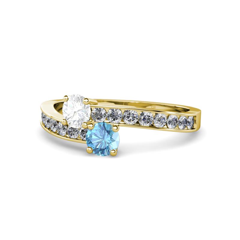 Olena White Sapphire and Blue Topaz with Side Diamonds Bypass Ring 