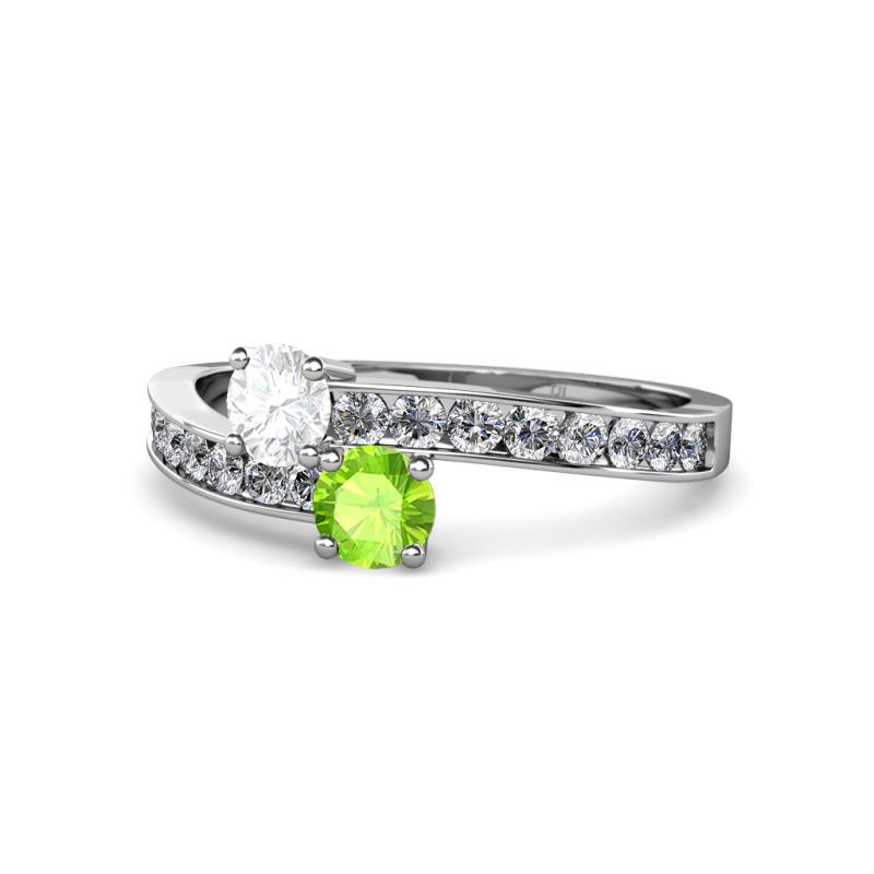 Olena White Sapphire and Peridot with Side Diamonds Bypass Ring 