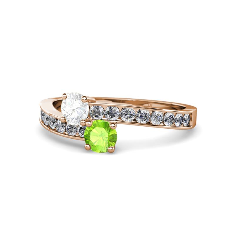 Olena White Sapphire and Peridot with Side Diamonds Bypass Ring 