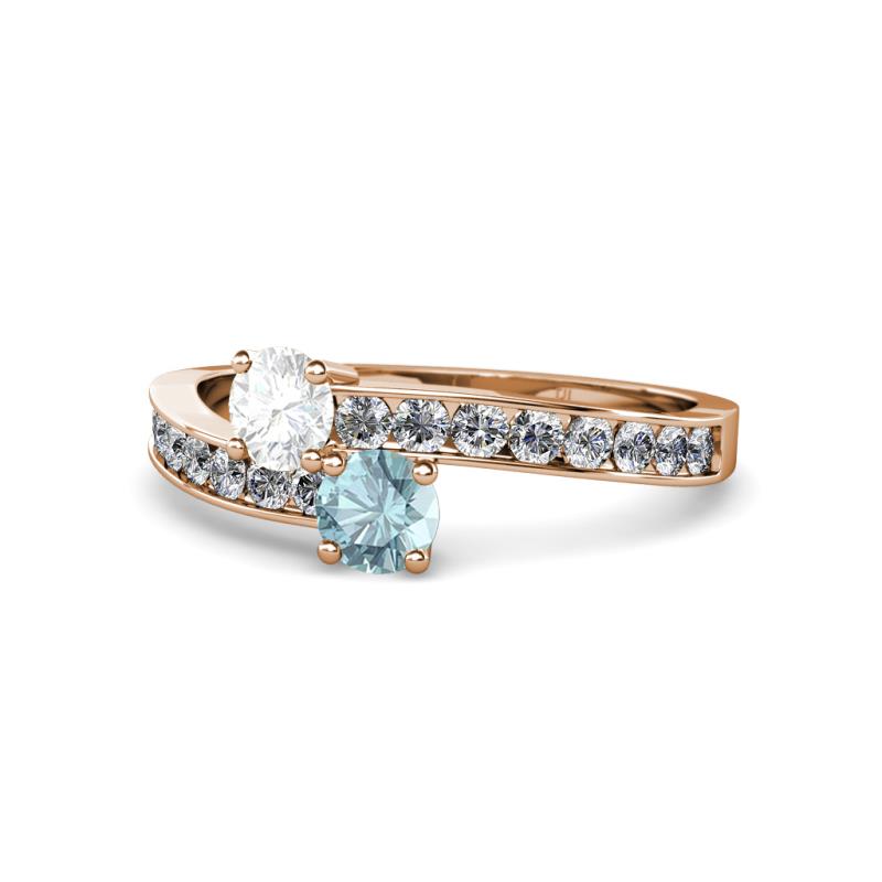Olena White Sapphire and Aquamarine with Side Diamonds Bypass Ring 