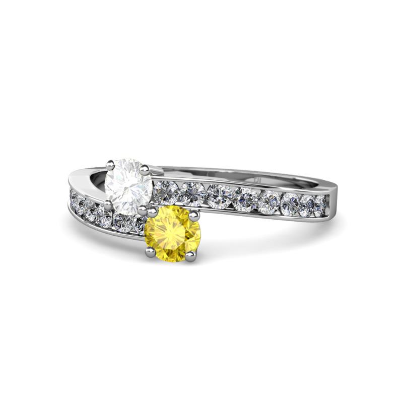 Olena White and Yellow Sapphire with Side Diamonds Bypass Ring 
