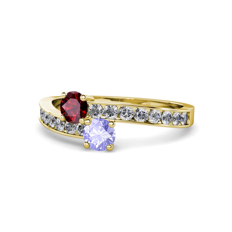 Olena Ruby and Tanzanite with Side Diamonds Bypass Ring 