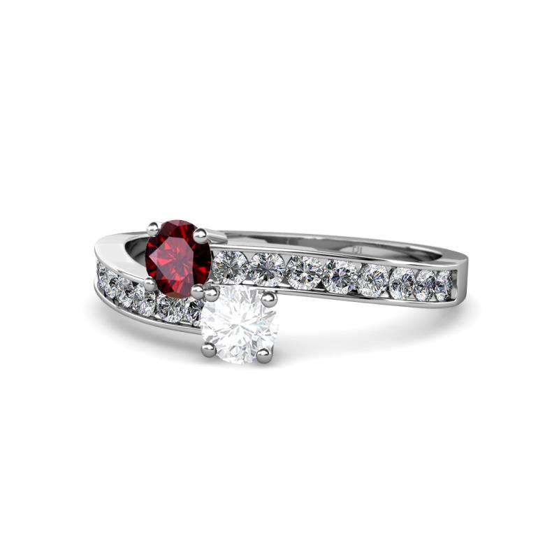 Olena Ruby and White Sapphire with Side Diamonds Bypass Ring 