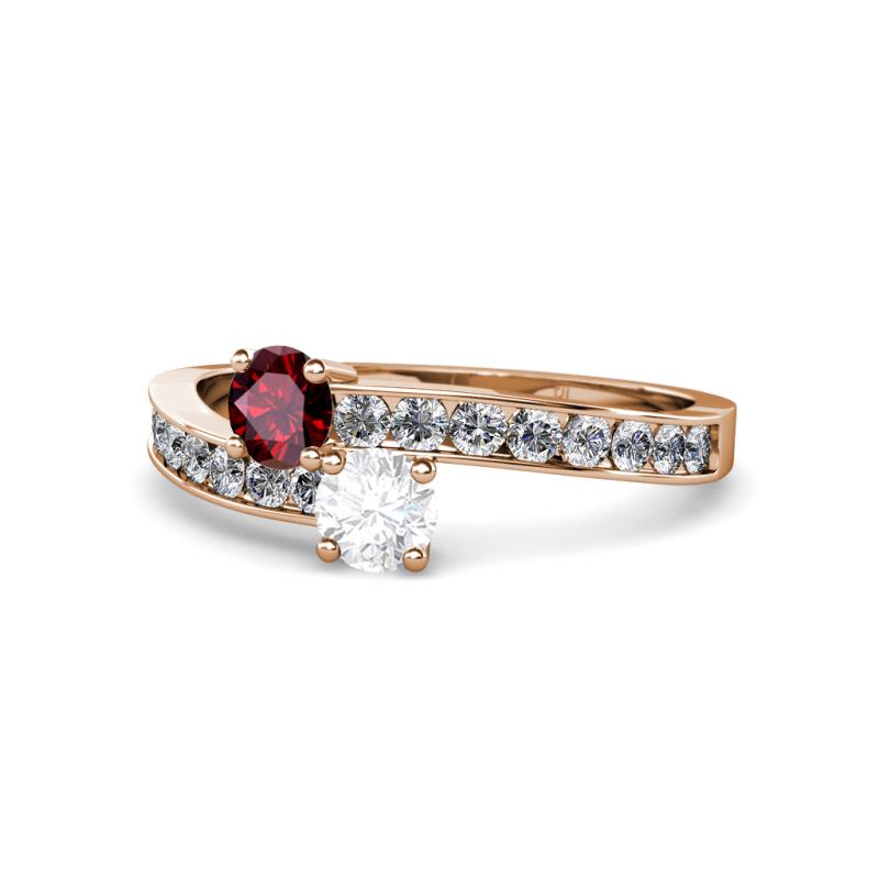 Olena Ruby and White Sapphire with Side Diamonds Bypass Ring 
