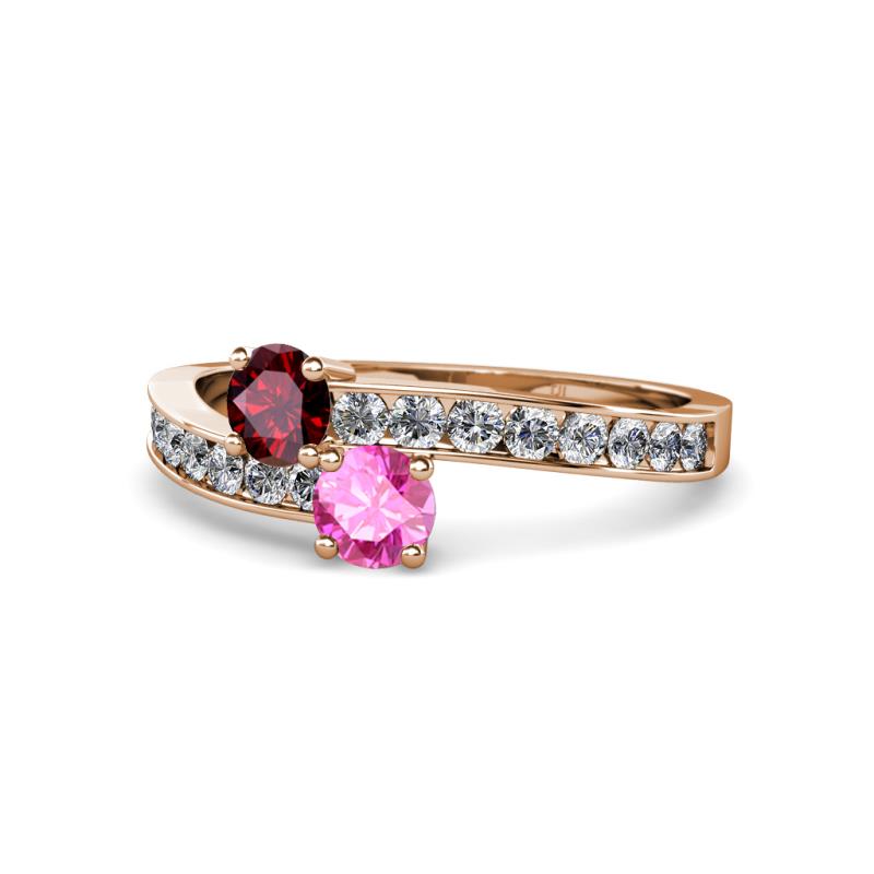 Olena Ruby and Pink Sapphire with Side Diamonds Bypass Ring 