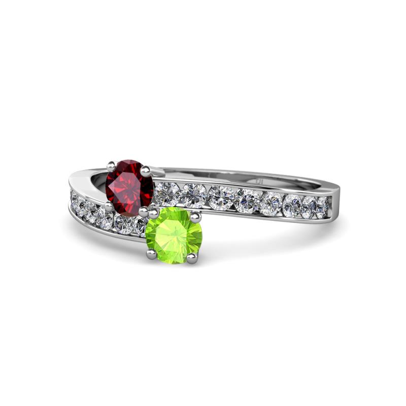 Olena Ruby and Peridot with Side Diamonds Bypass Ring 