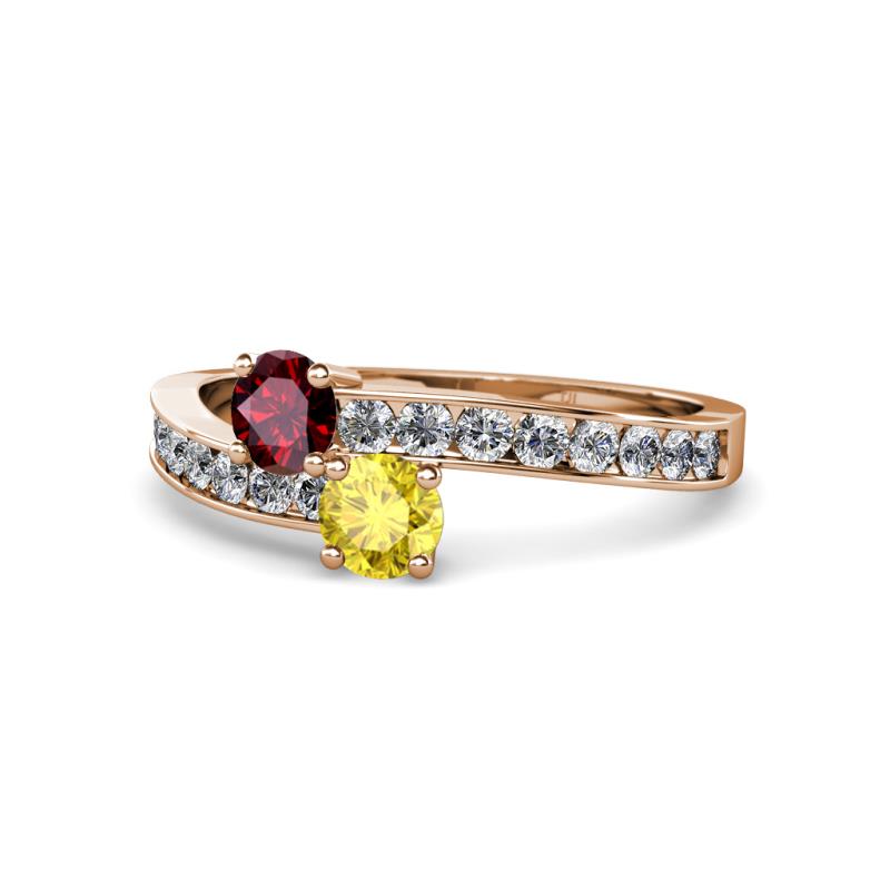 Olena Ruby and Yellow Sapphire with Side Diamonds Bypass Ring 