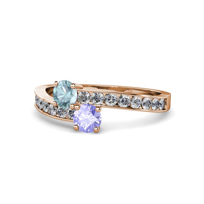 Olena Aquamarine and Tanzanite with Side Diamonds Bypass Ring 