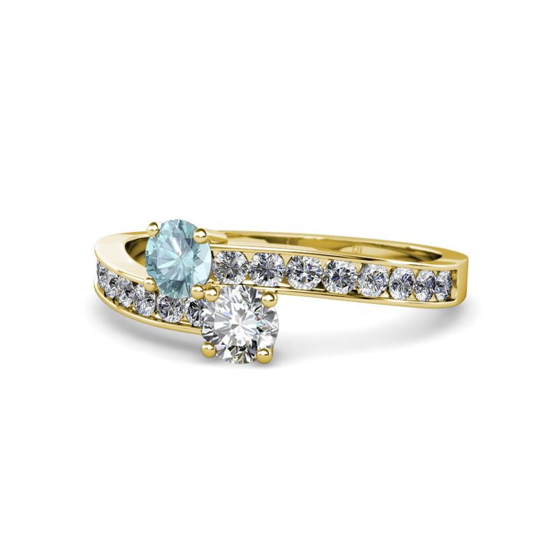 Olena Aquamarine and Diamond with Side Diamonds Bypass Ring 