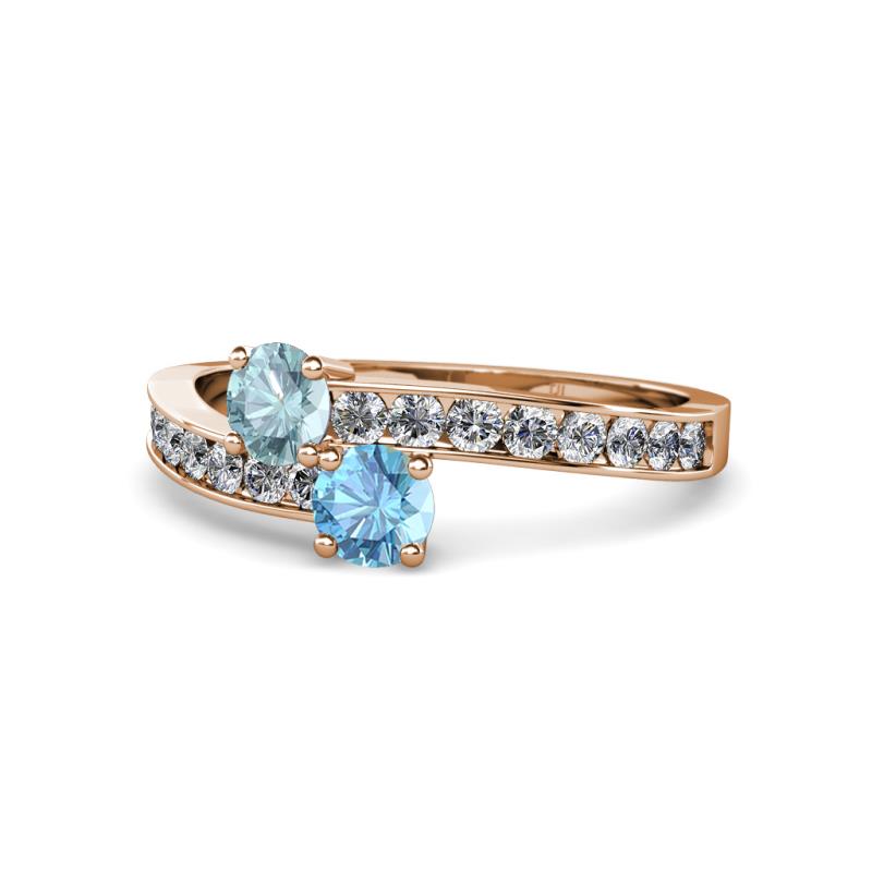 Olena Aquamarine and Blue Topaz with Side Diamonds Bypass Ring 