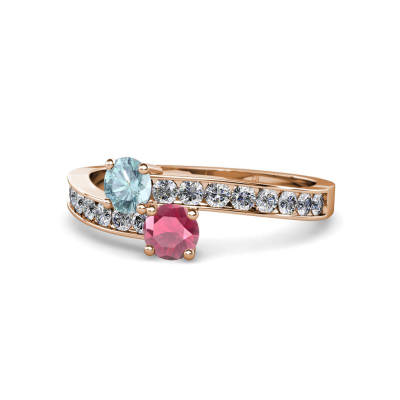 Olena Aquamarine and Rhodolite Garnet with Side Diamonds Bypass Ring 