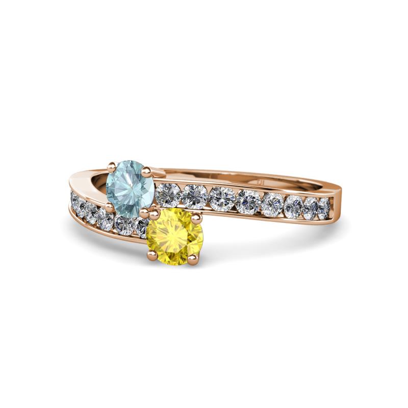 Olena Aquamarine and Yellow Sapphire with Side Diamonds Bypass Ring 