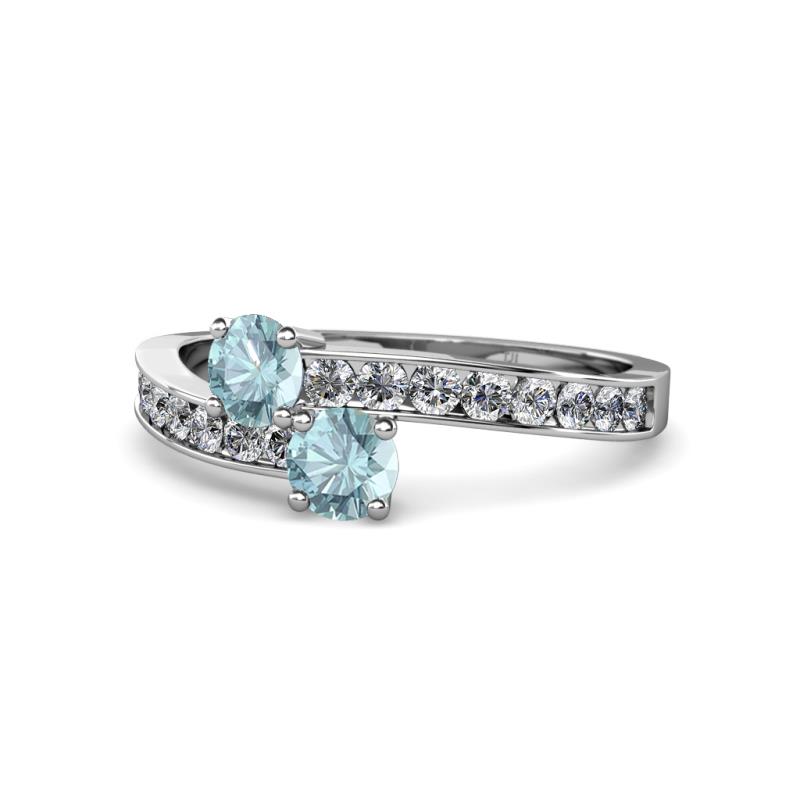 Olena Aquamarine with Side Diamonds Bypass Ring 