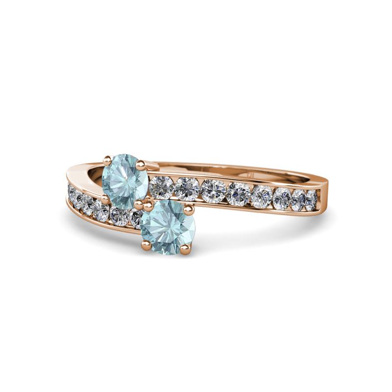 Olena Aquamarine with Side Diamonds Bypass Ring 