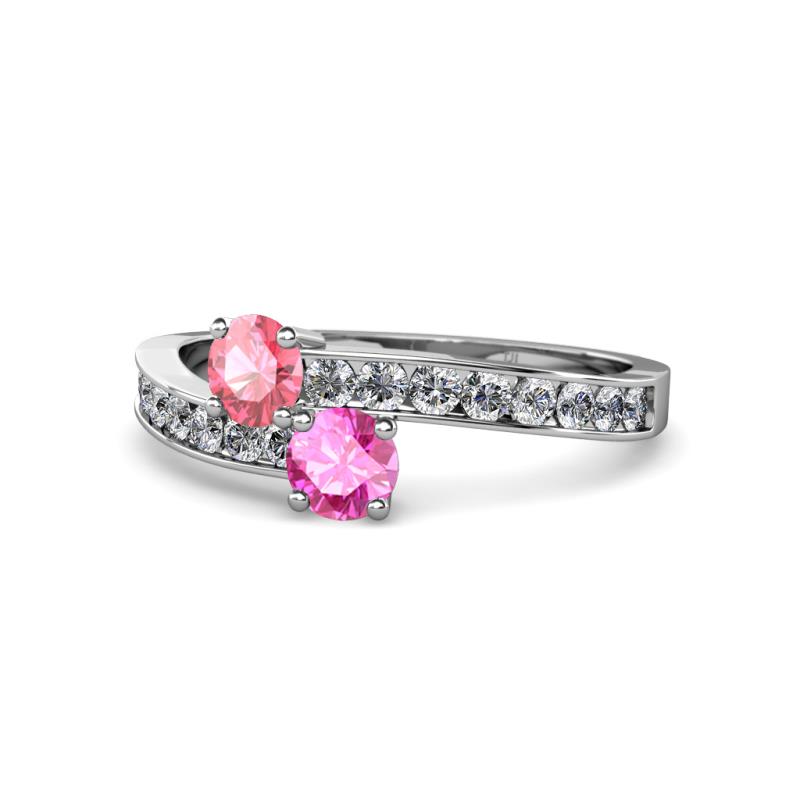 Olena Pink Tourmaline and Pink Sapphire with Side Diamonds Bypass Ring 