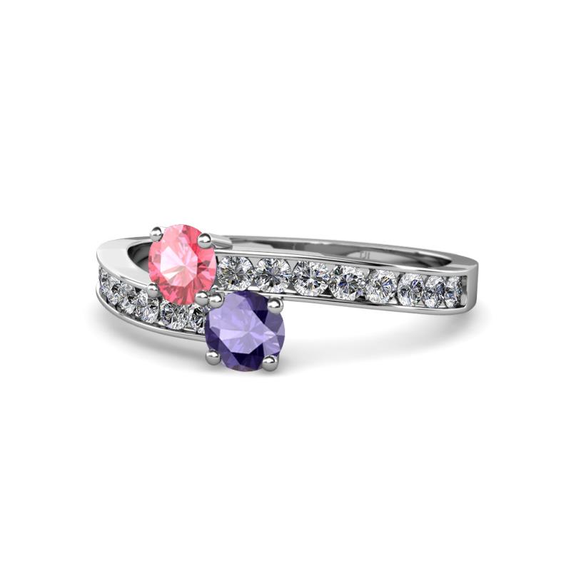 Olena Pink Tourmaline and Iolite with Side Diamonds Bypass Ring 