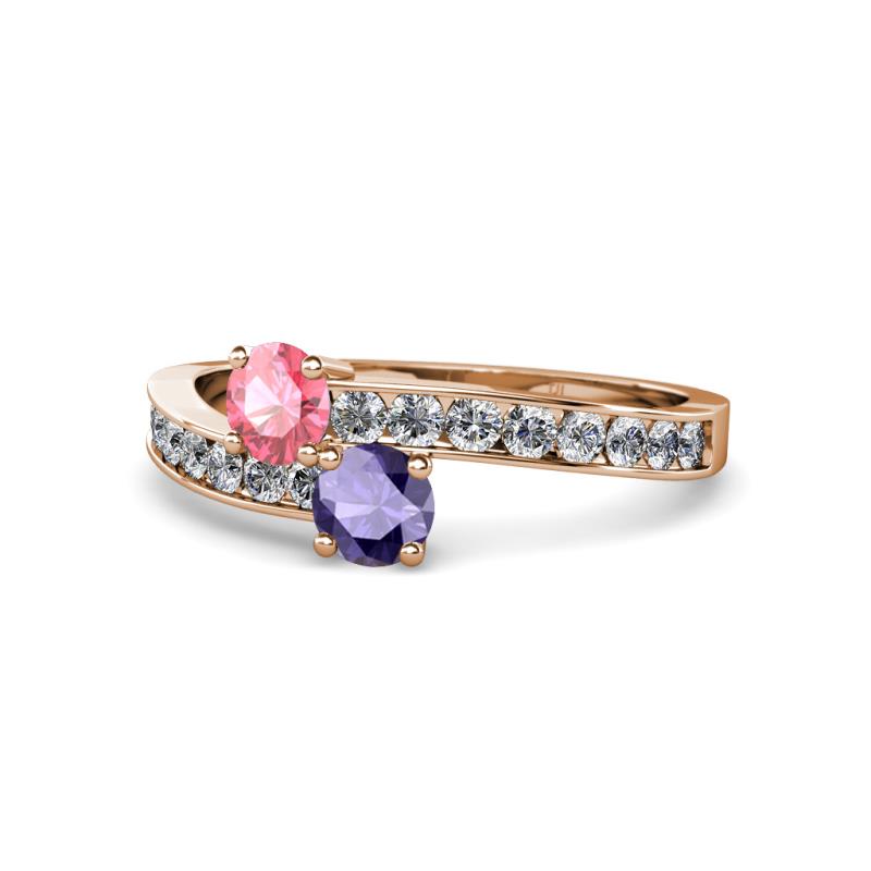 Olena Pink Tourmaline and Iolite with Side Diamonds Bypass Ring 