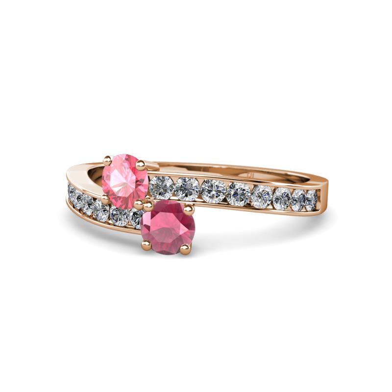 Olena Pink Tourmaline and Rhodolite Garnet with Side Diamonds Bypass Ring 