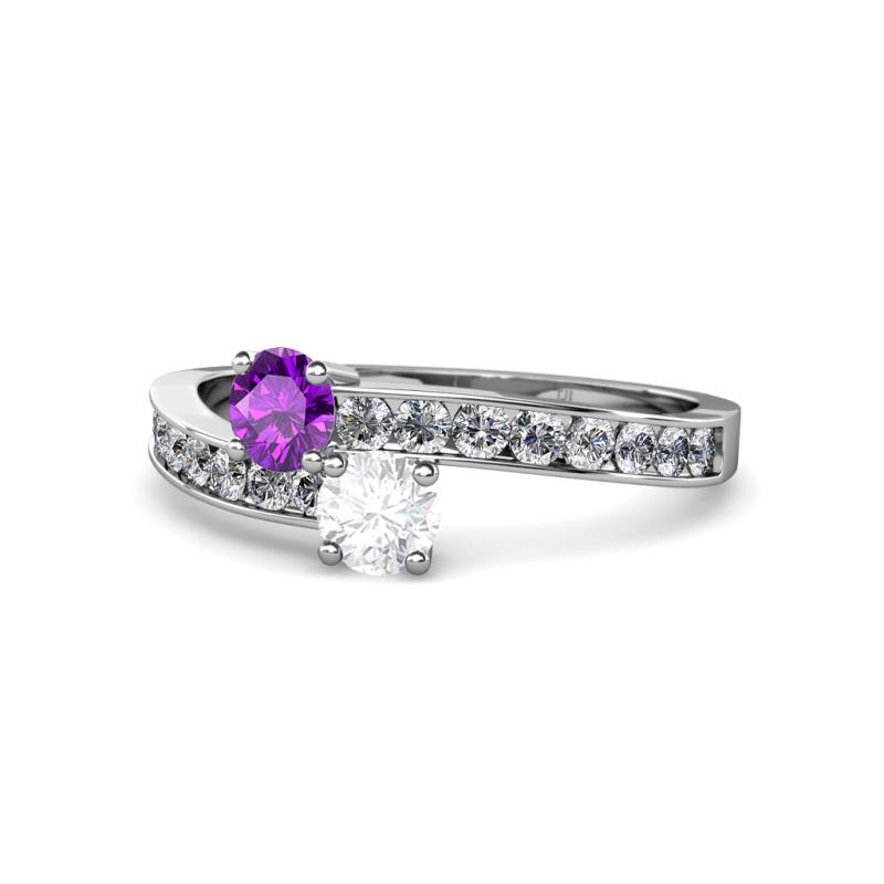 Olena Amethyst and White Sapphire with Side Diamonds Bypass Ring 