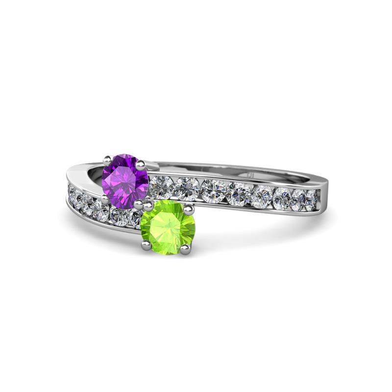 Olena Amethyst and Peridot with Side Diamonds Bypass Ring 