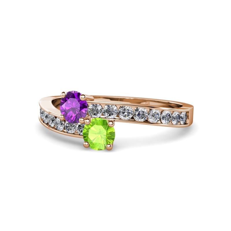 Olena Amethyst and Peridot with Side Diamonds Bypass Ring 