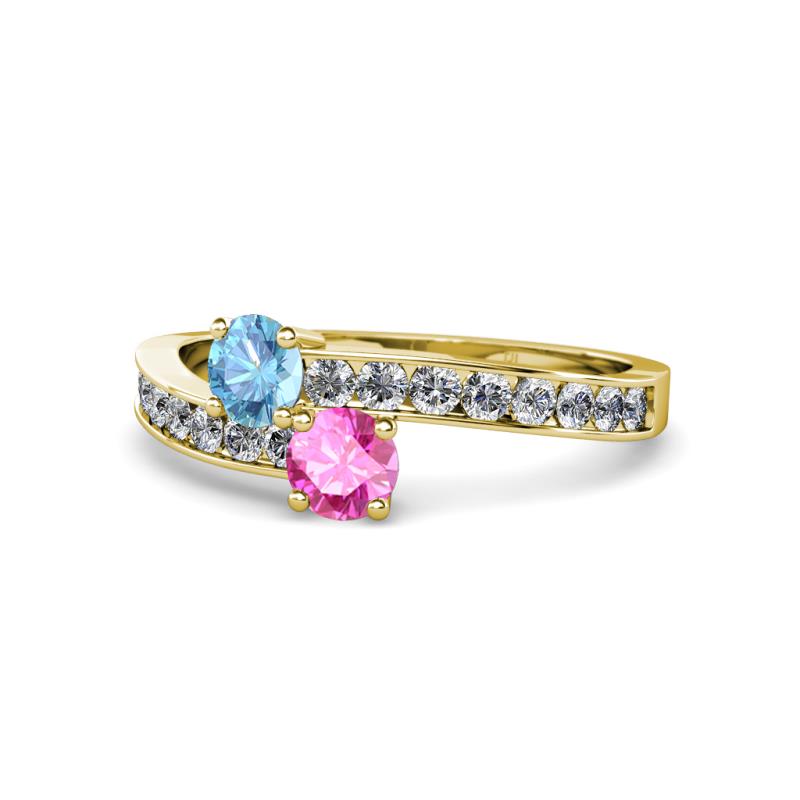 Olena Blue Topaz and Pink Sapphire with Side Diamonds Bypass Ring 