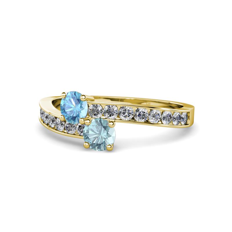 Olena Blue Topaz and Aquamarine with Side Diamonds Bypass Ring 