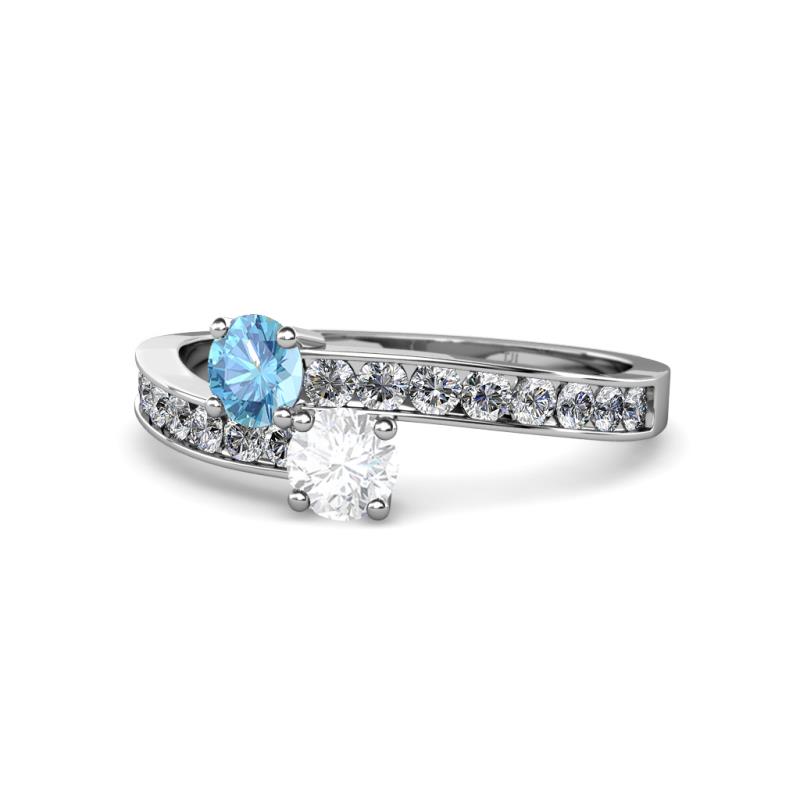 Olena Blue Topaz and White Sapphire with Side Diamonds Bypass Ring 