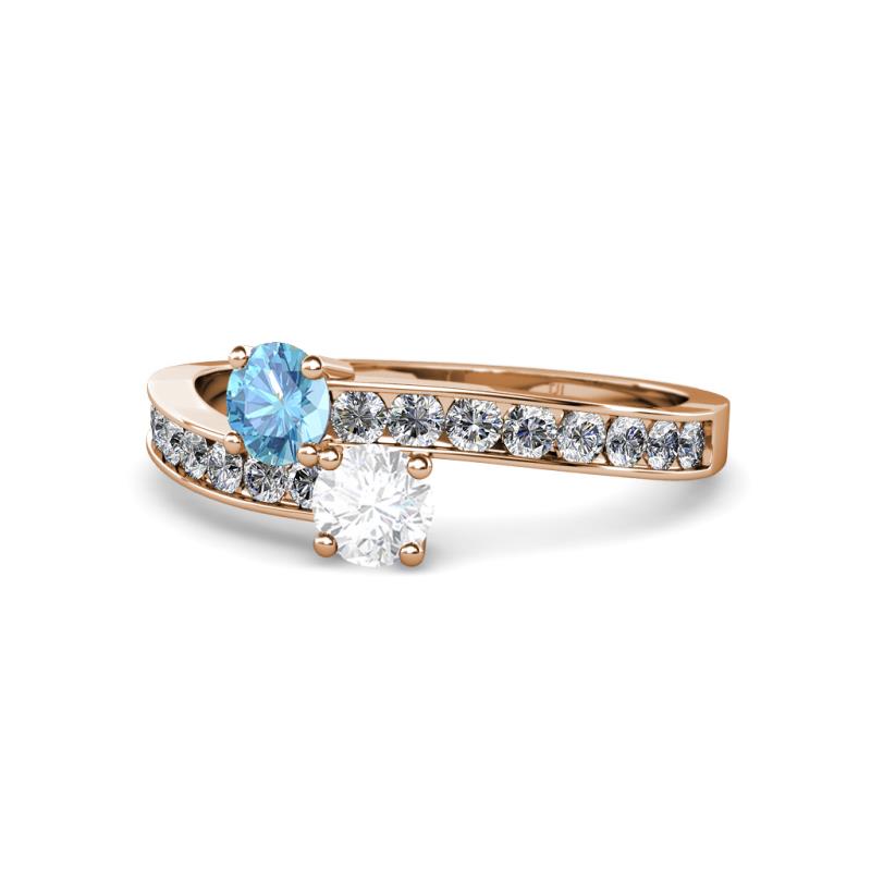 Olena Blue Topaz and White Sapphire with Side Diamonds Bypass Ring 