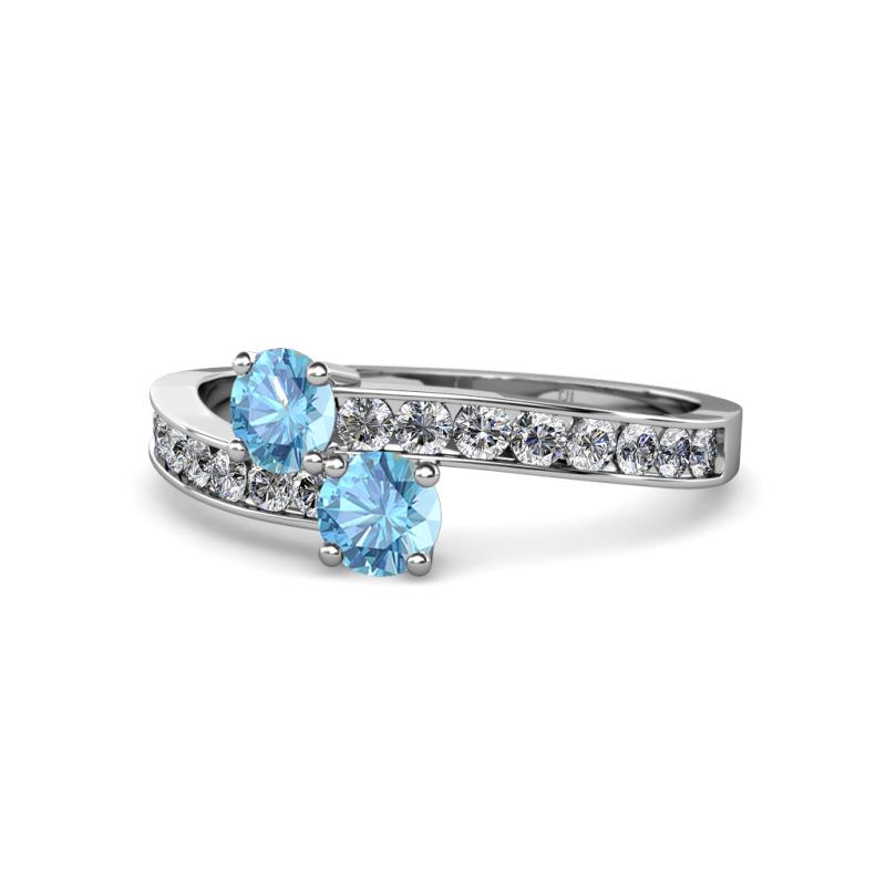 Olena Blue Topaz with Side Diamonds Bypass Ring 