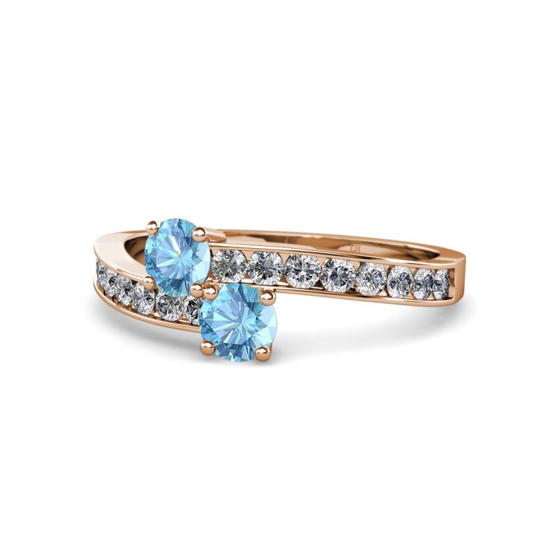 Olena Blue Topaz with Side Diamonds Bypass Ring 