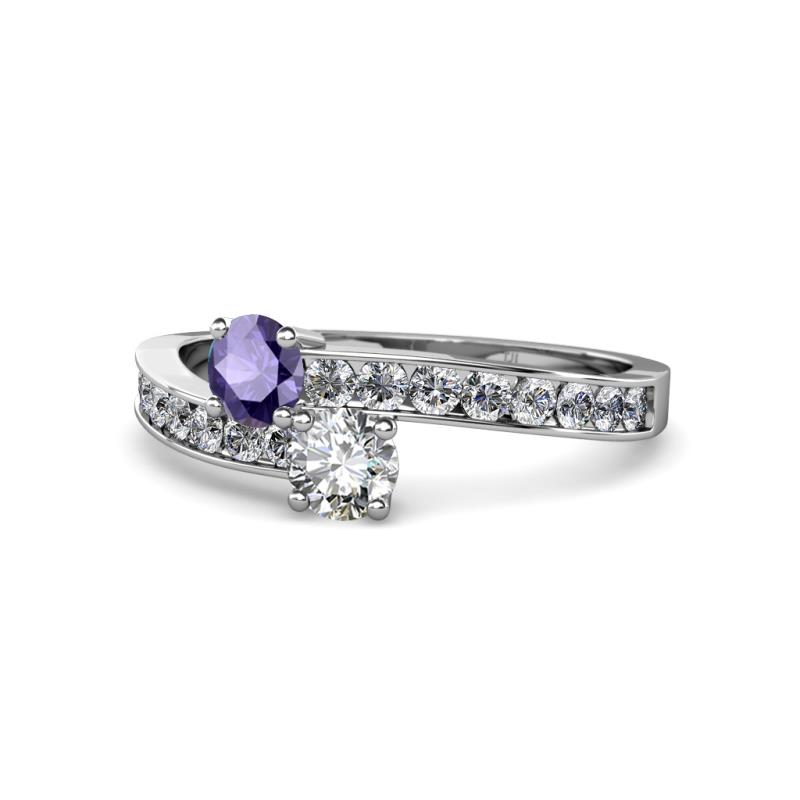 Olena Iolite and Diamond with Side Diamonds Bypass Ring 