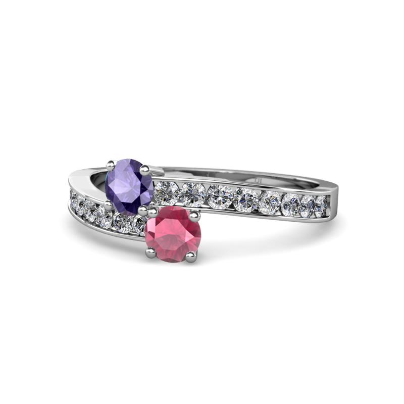 Olena Iolite and Rhodolite Garnet with Side Diamonds Bypass Ring 