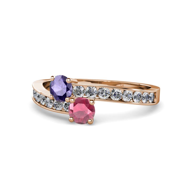 Olena Iolite and Rhodolite Garnet with Side Diamonds Bypass Ring 