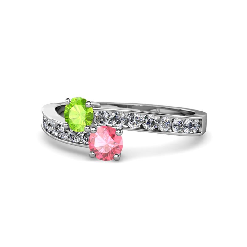 Olena Peridot and Pink Tourmaline with Side Diamonds Bypass Ring 