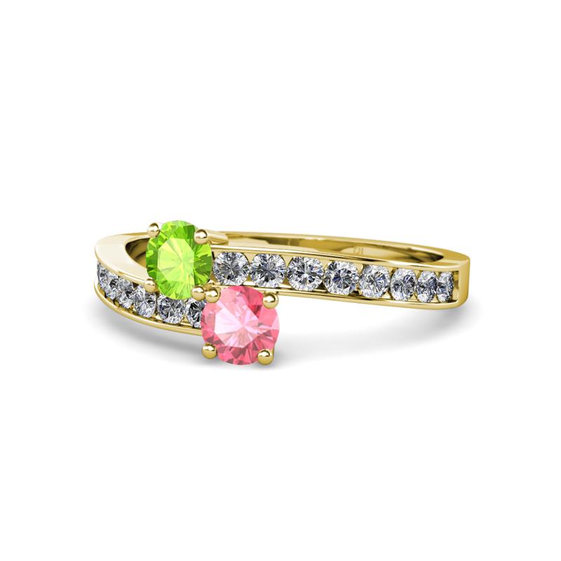 Olena Peridot and Pink Tourmaline with Side Diamonds Bypass Ring 